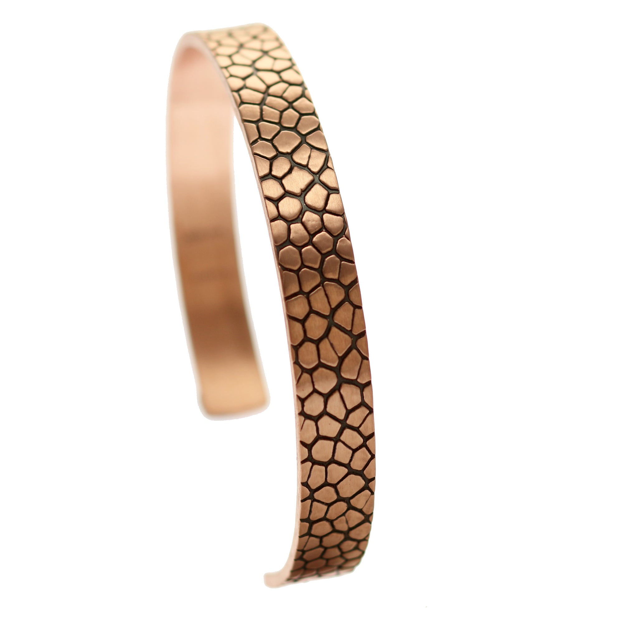 Men's 10 MM Wide Embossed Snakeskin Solid Copper Cuff  - Right Detail View