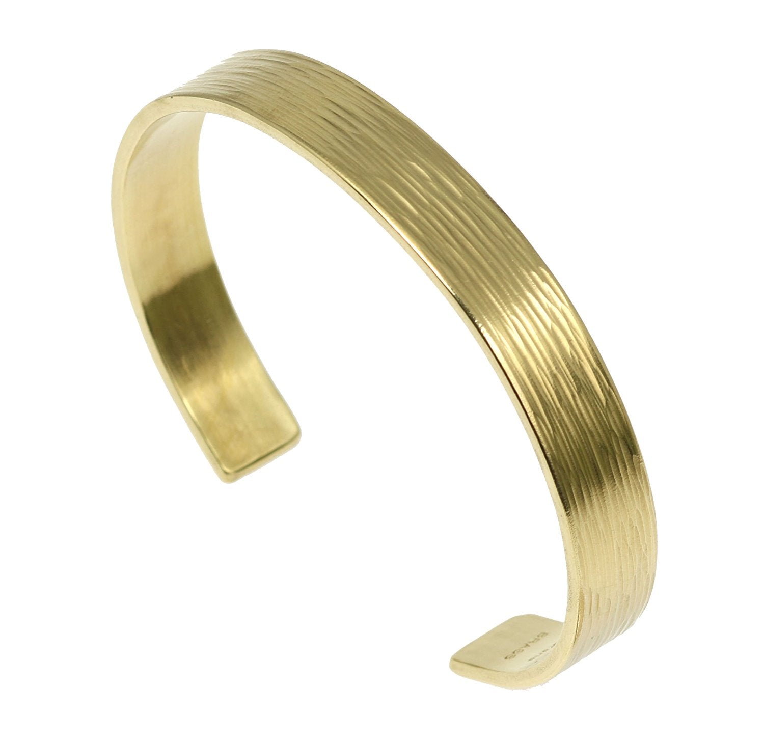 A 10mm Wide Bark Nu Gold Tone Brass Cuff Bracelet on a White Background