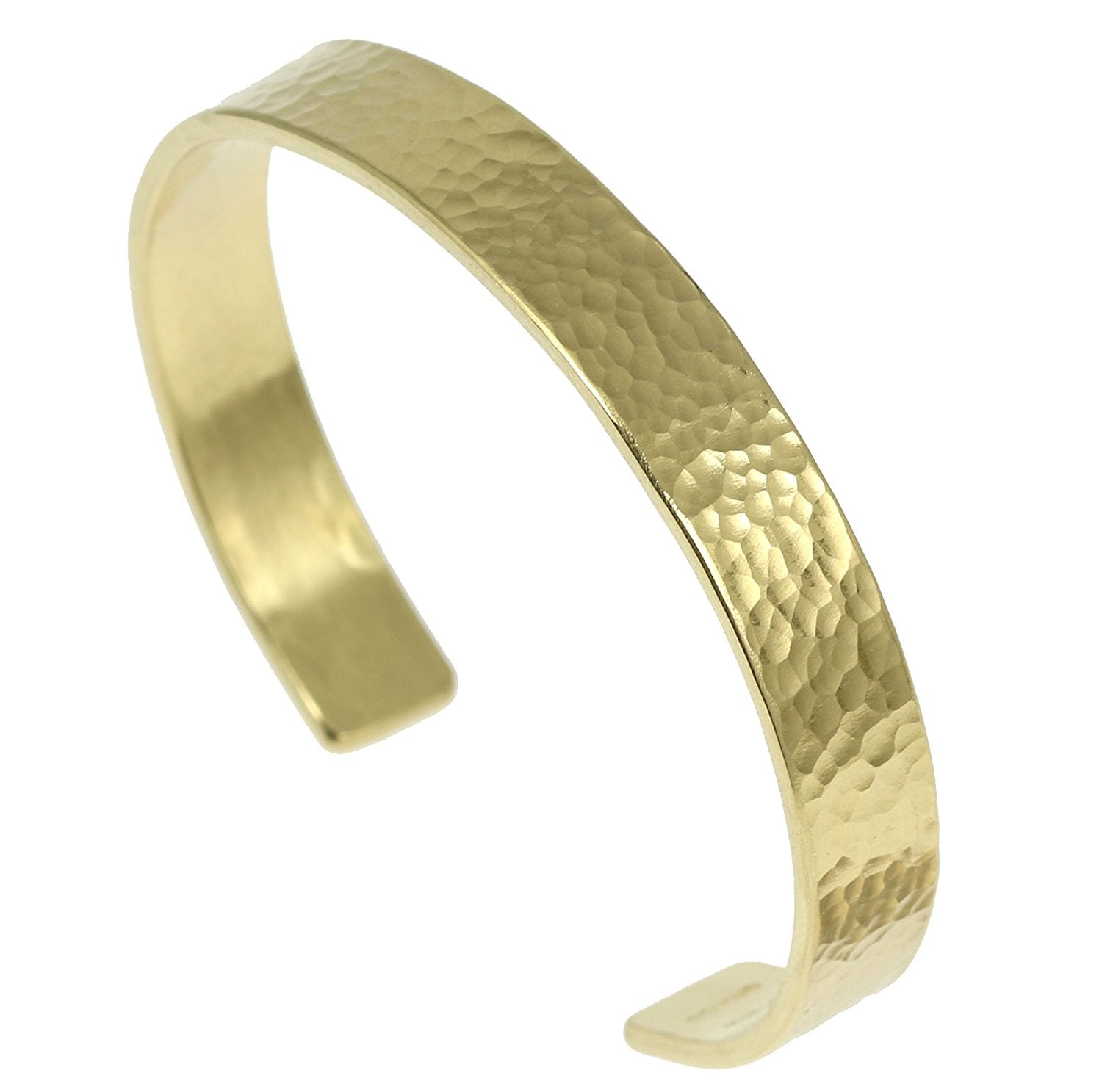 A 10mm Wide Hammered Nu Gold Tone Brass Cuff Bracelet on a White Background