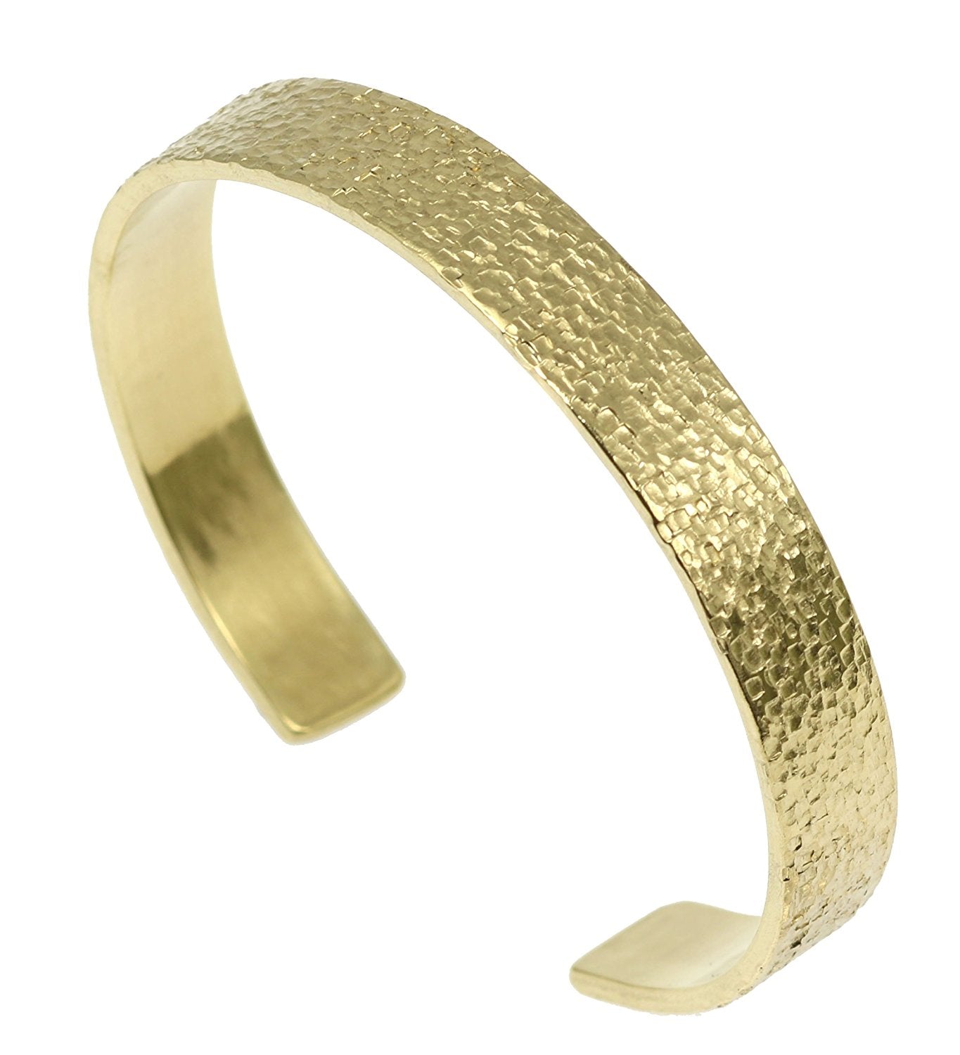 A 10mm Wide Texturized Nu Gold Tone Brass Cuff Bracelet on a White Background