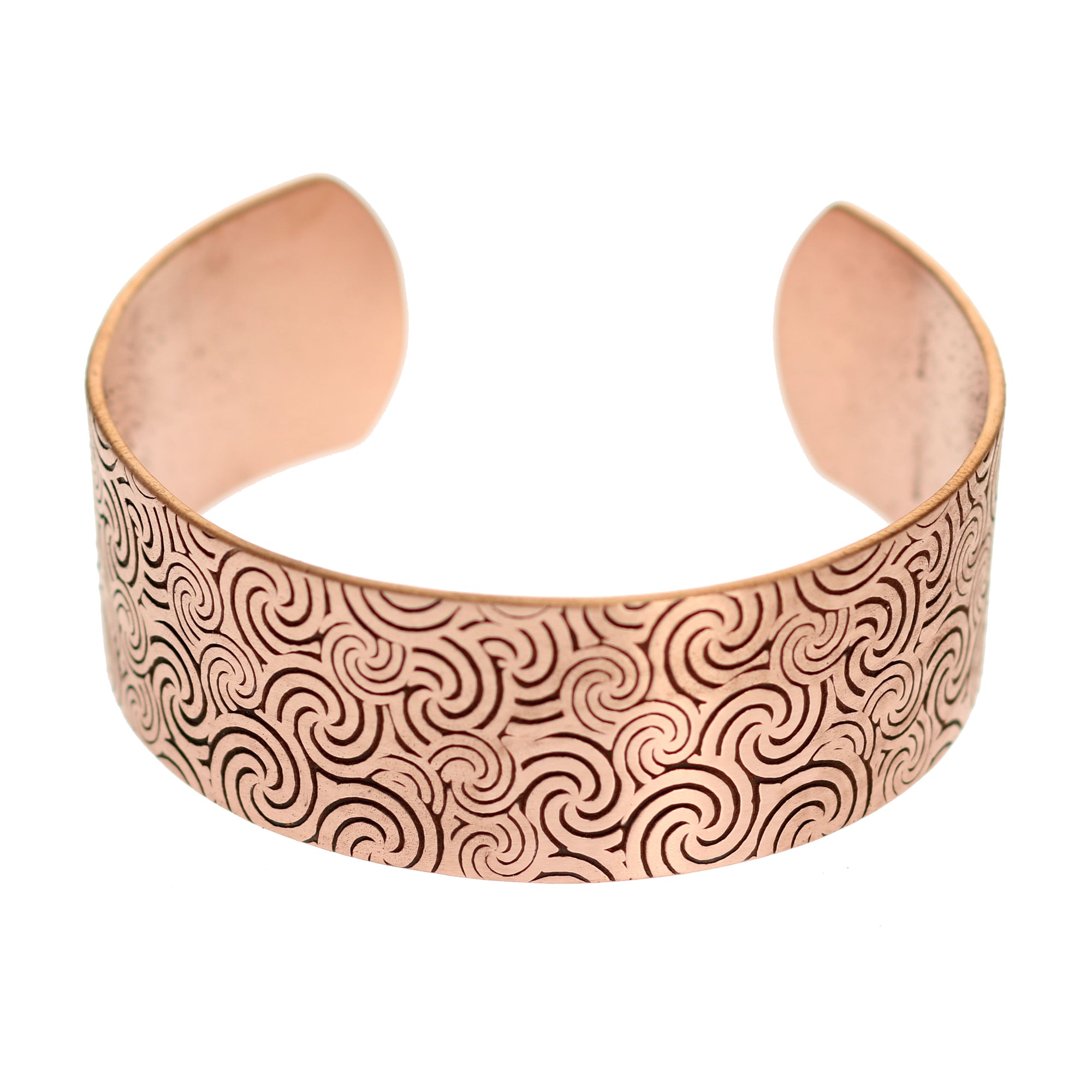  Solid Copper 1 Inch Wide Wave Embossed Cuff Detail View