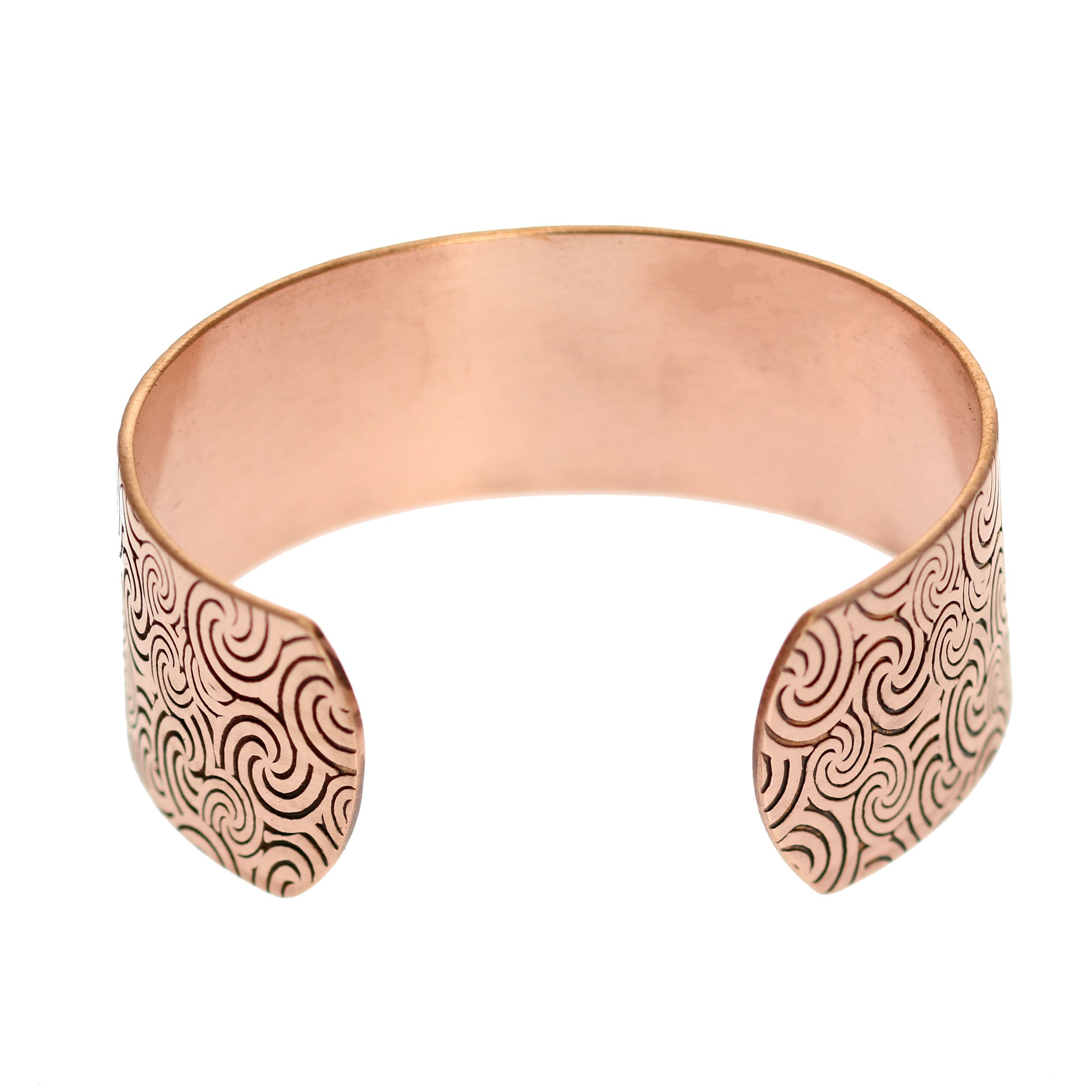 Opening of  Solid Copper 1 Inch Wide Wave Embossed Cuff