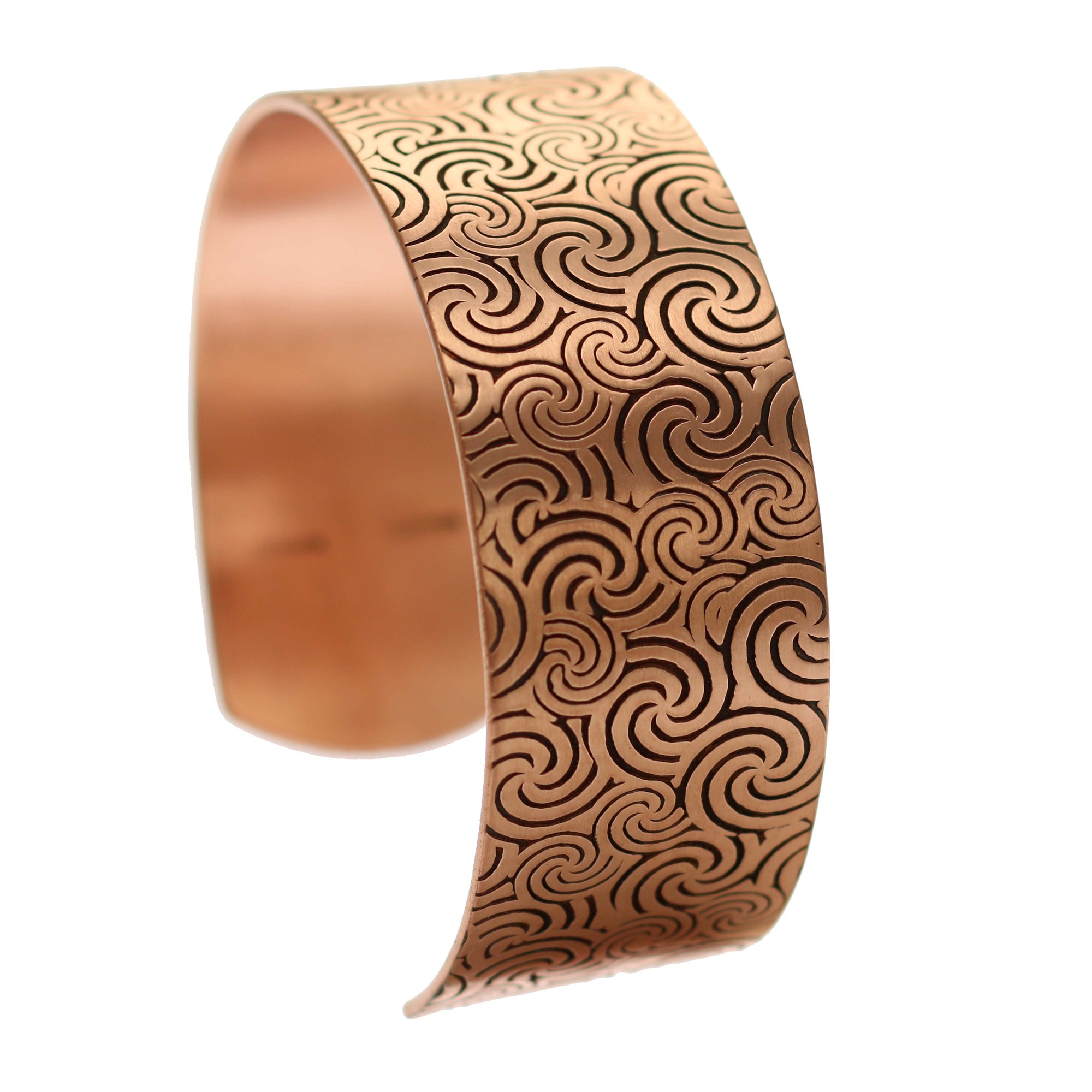  Solid Copper 1 Inch Wide Wave Embossed Cuff Right Side View