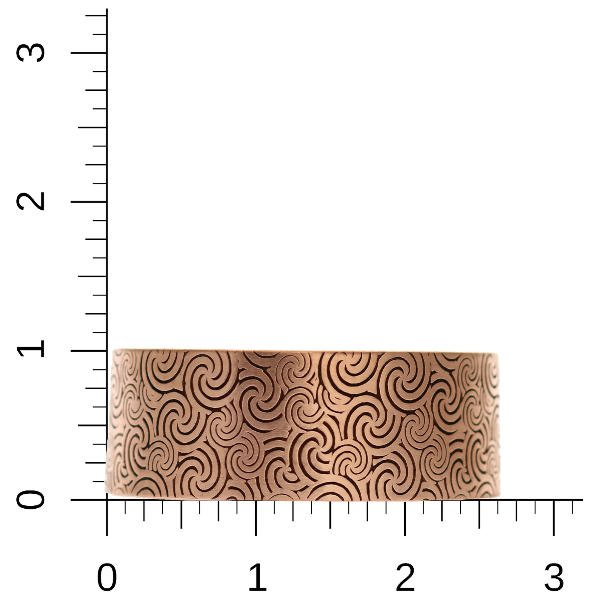  Solid Copper 1 Inch Wide Wave Embossed Cuff on Ruler for Size and Dimension