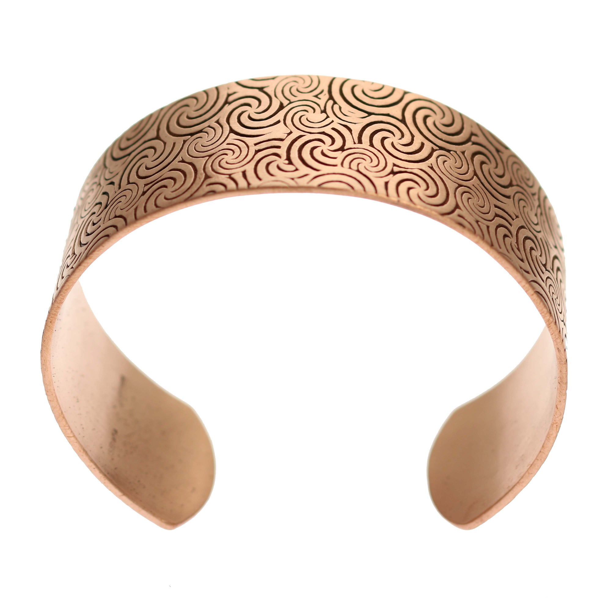 Shape of  Solid Copper 1 Inch Wide Wave Embossed Cuff