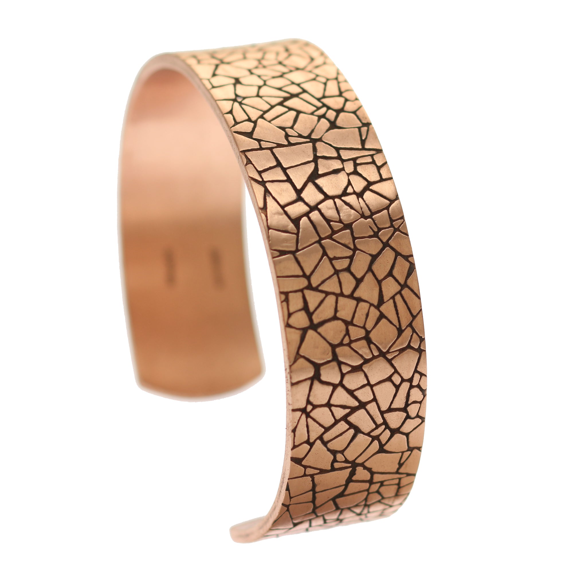 Right Detailed View of Men's 3/4 Inch Wide Mosaic Embossed Solid Copper Cuff 