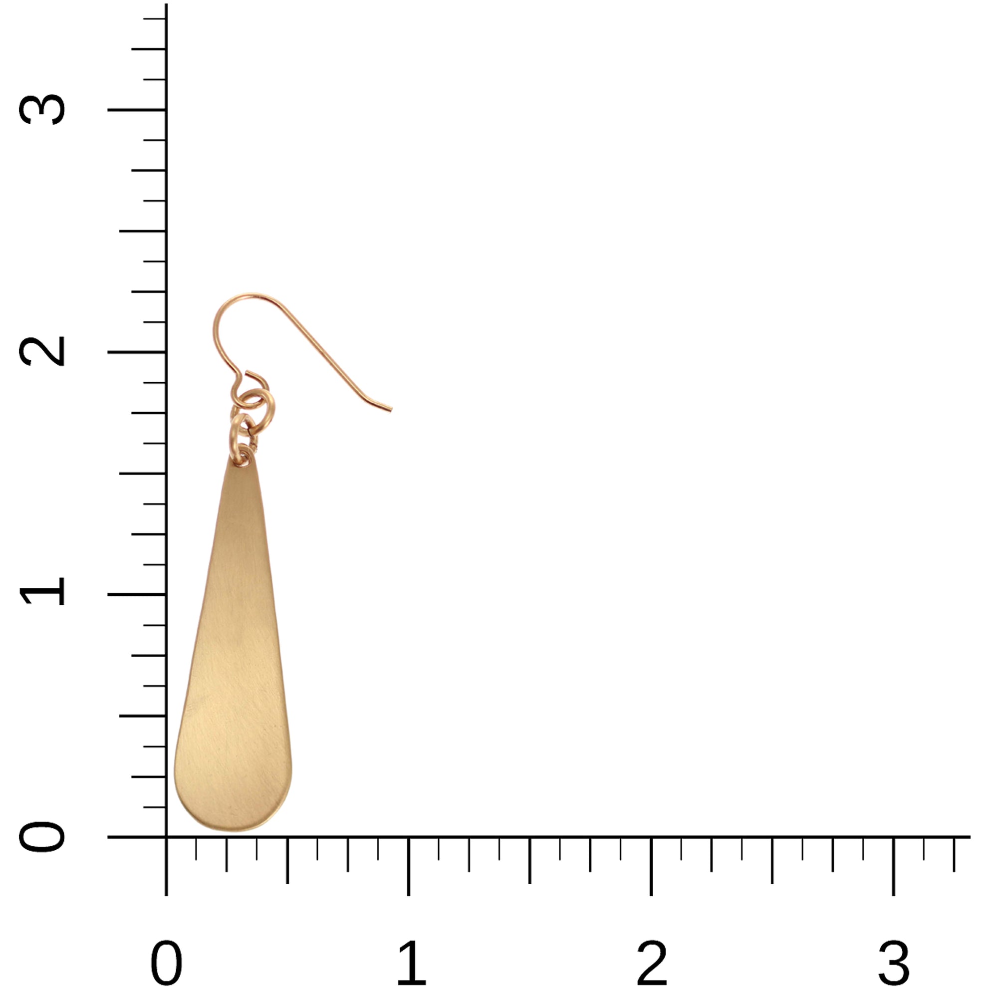 Brushed Bronze Long Teardrop Earrings on Ruler for Size Dimensions