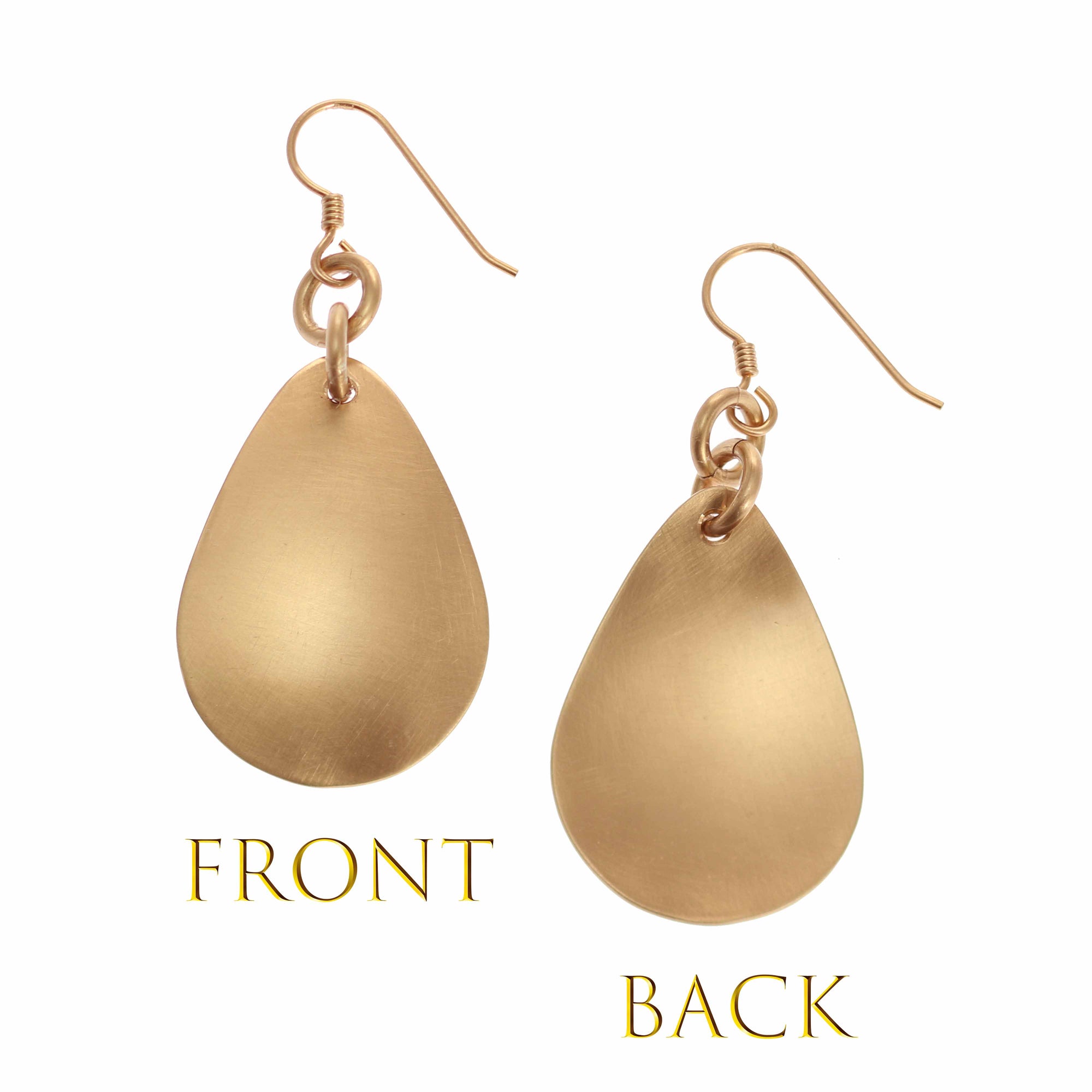 Brushed Bronze Medium Teardrop Earrings Front and Back Views