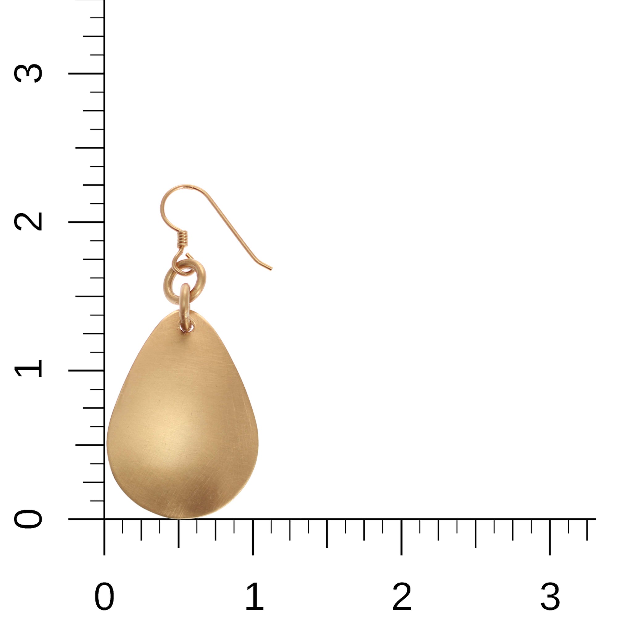 Brushed Bronze Medium Teardrop Earrings on Ruler for Size Dimensions