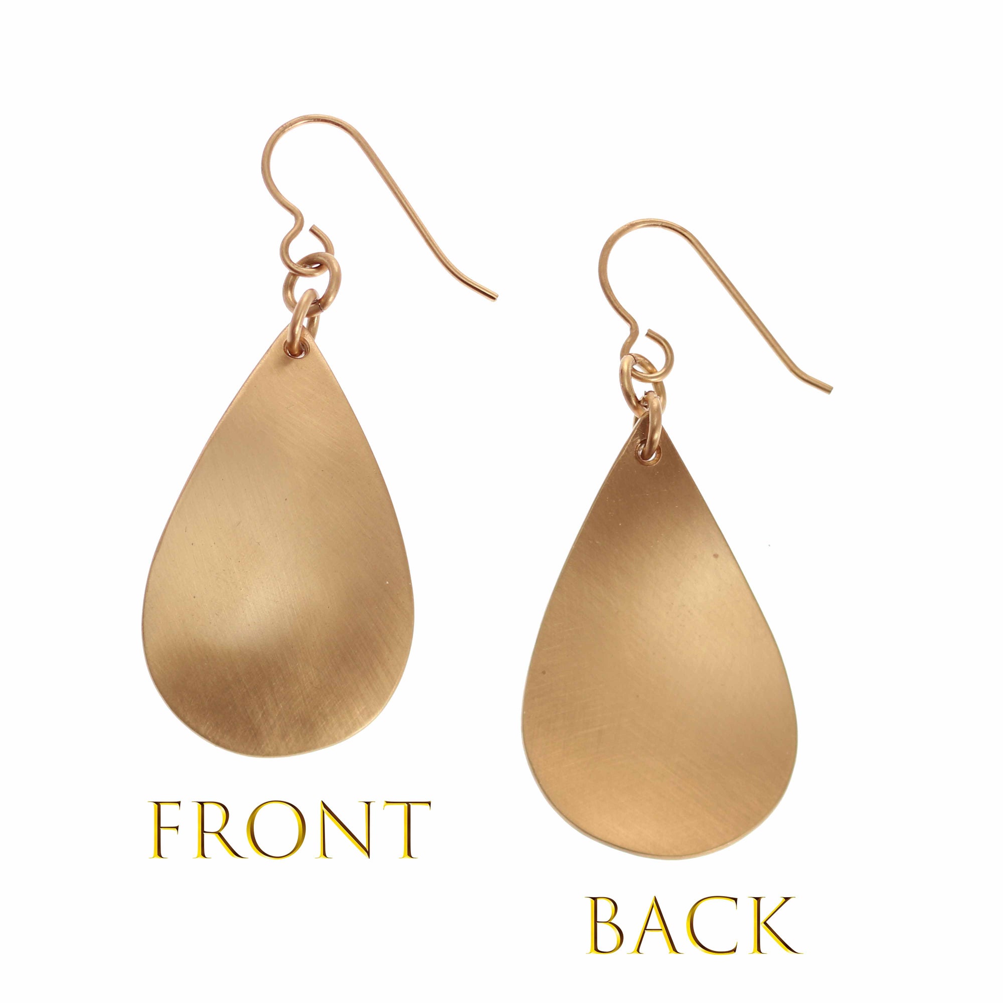 Brushed Bronze Teardrop Earrings Front and Back Views