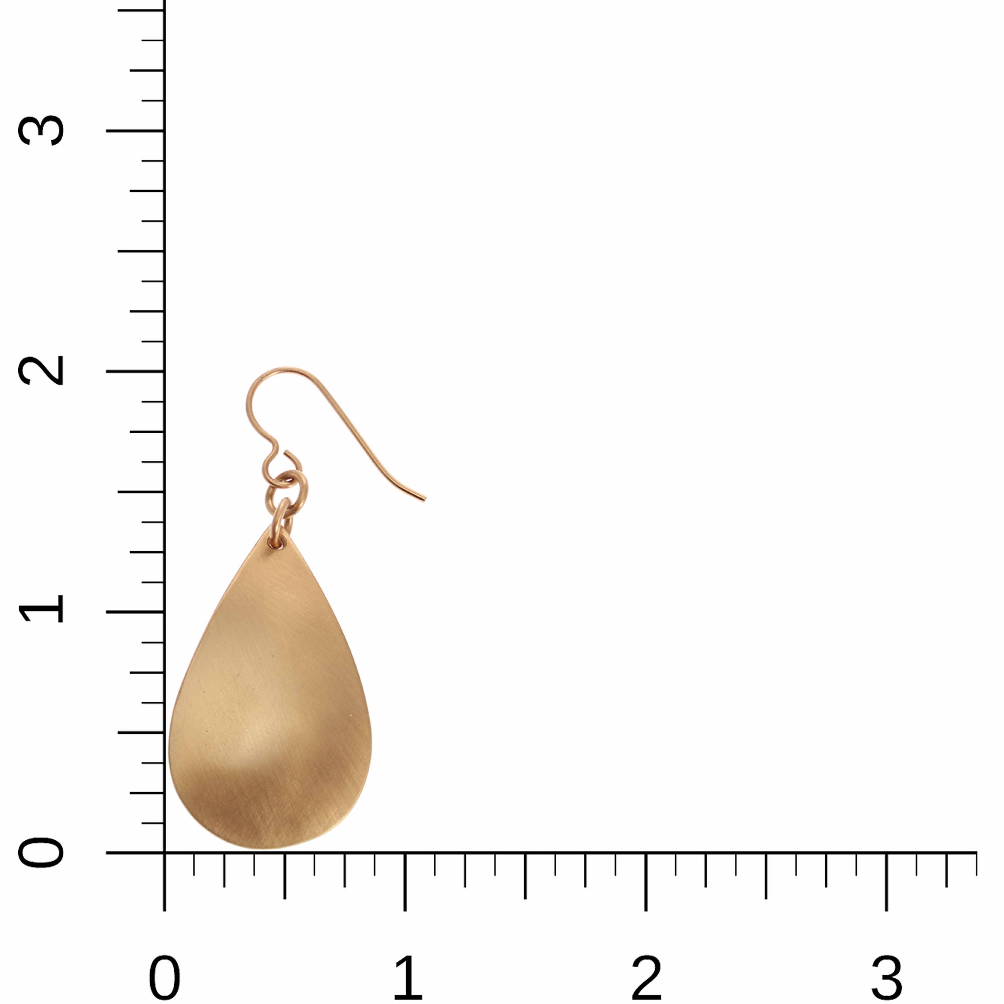 Brushed Bronze Teardrop Earrings on Ruler for Size Dimensions