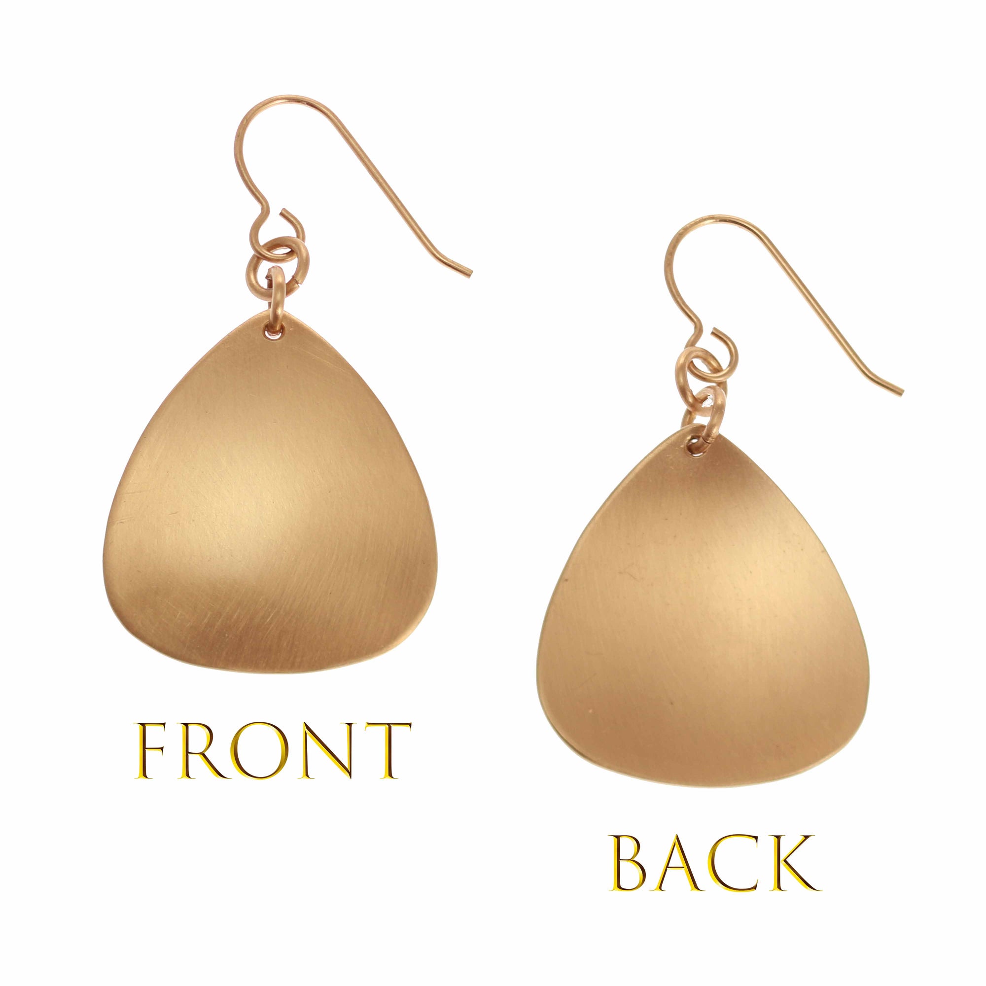 Brushed Bronze Triangular Drop Earrings Front and Back Views