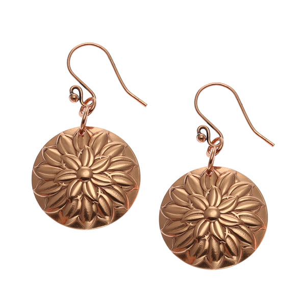 Abstract Copper Daisy Earrings - Botanical Jewellery - shops Minimal Floral - Retro Bohemian