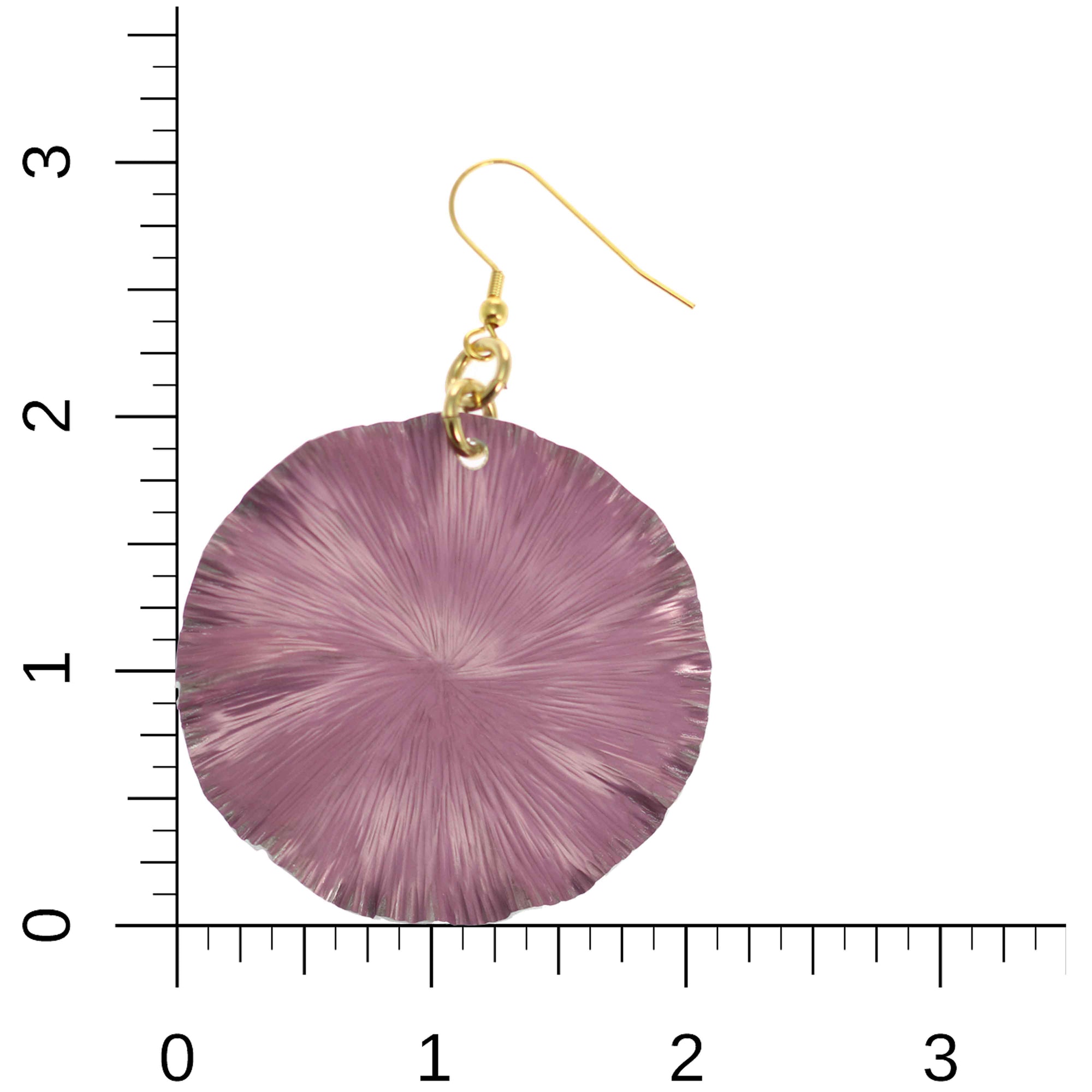 Large Mauve Anodized Aluminum Large Lily Earrings on a Ruler for Size Dimensions