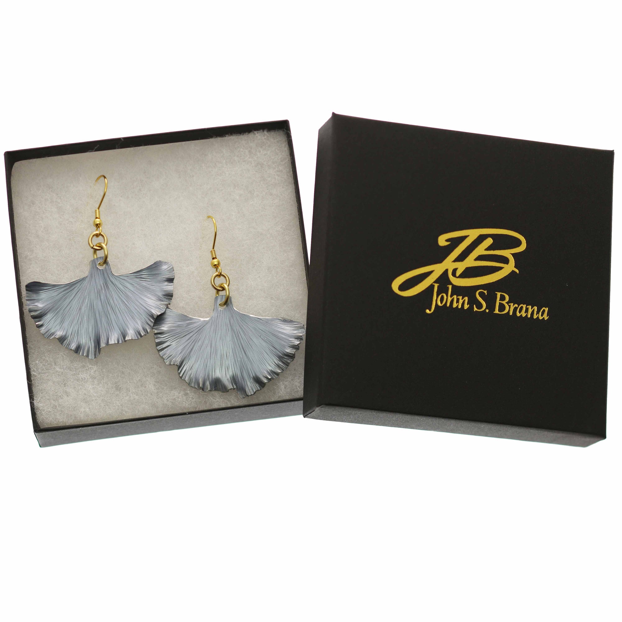 Pewter Gray Anodized Aluminum Medium Ginkgo Leaf Earrings