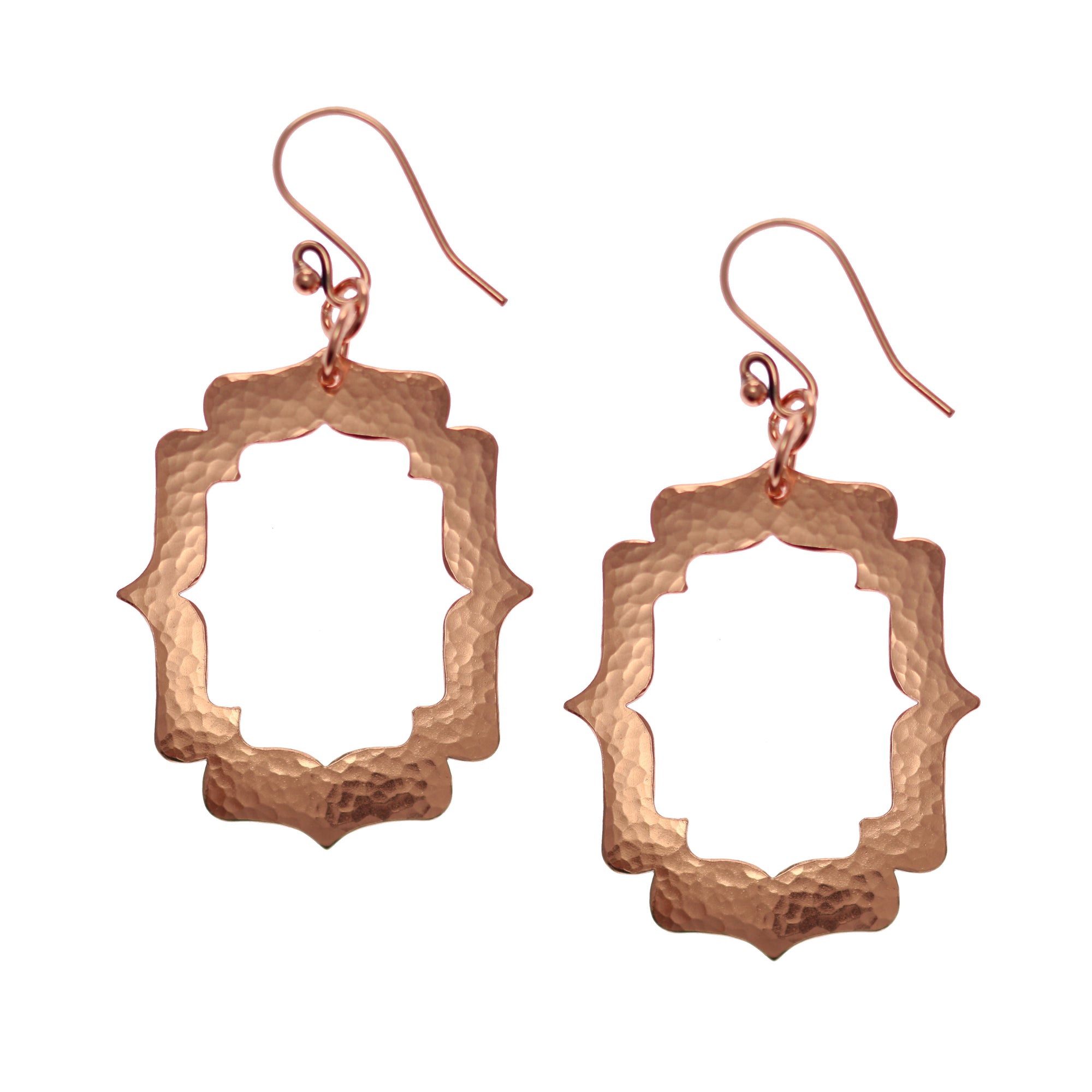 Pierced Hammered Copper Arabesque Shield Earrings