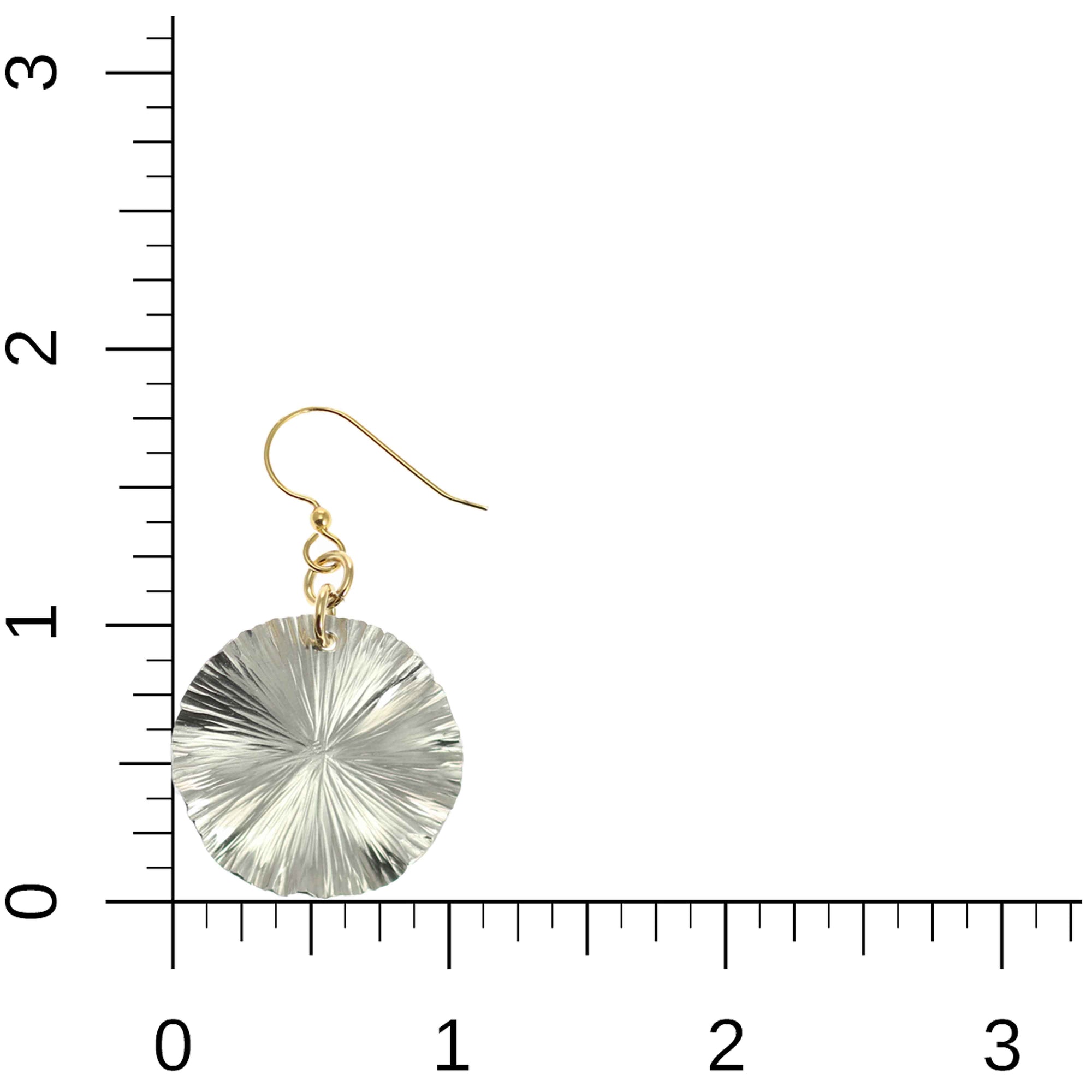 Small Aluminum Lily Pad Leaf Drop Earrings on a Ruler for Size Dimensions