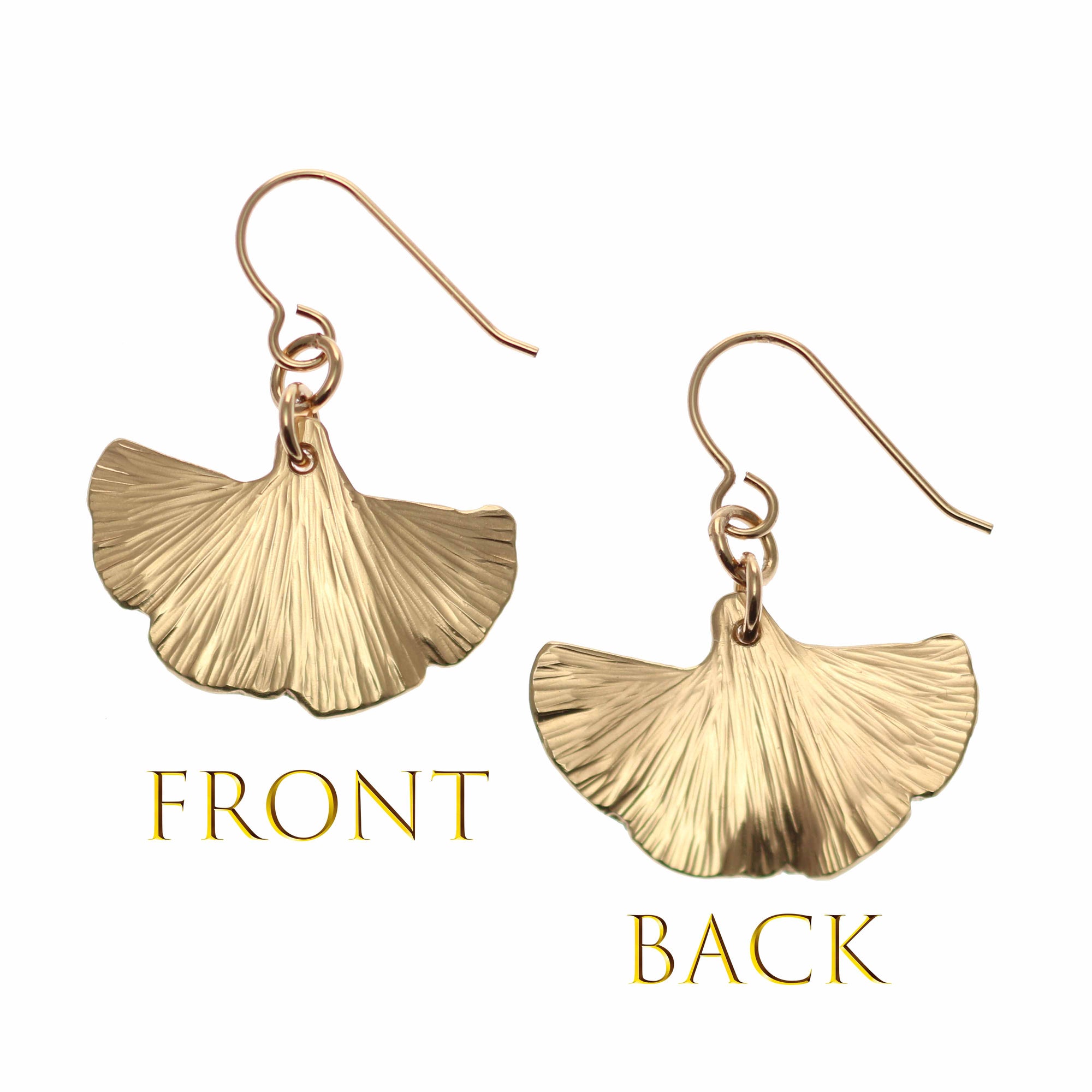 Small Bronze Ginkgo Leaf Earrings - Front and Back View