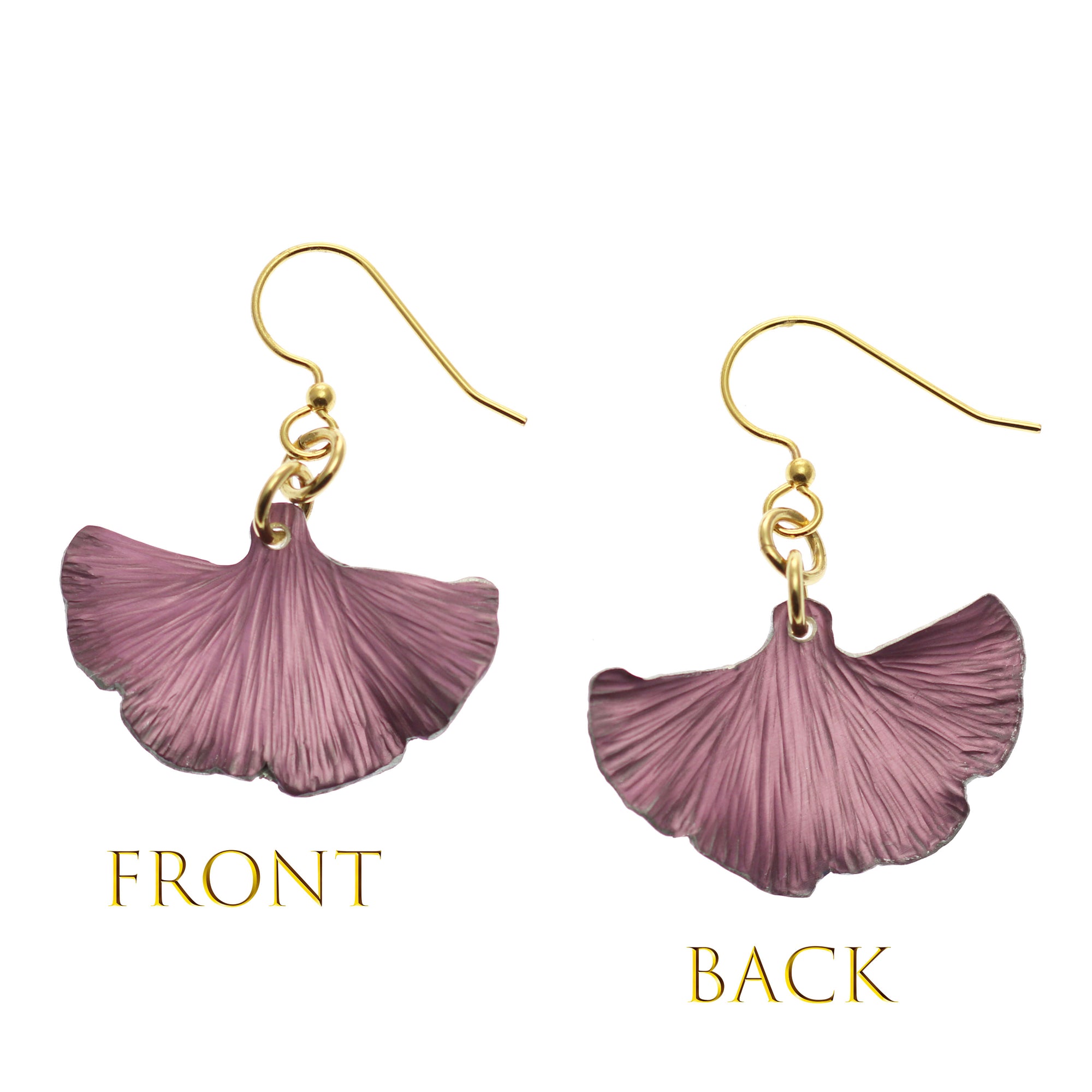 Small Mauve Ginkgo Leaf Anodized Aluminum Purple Earrings