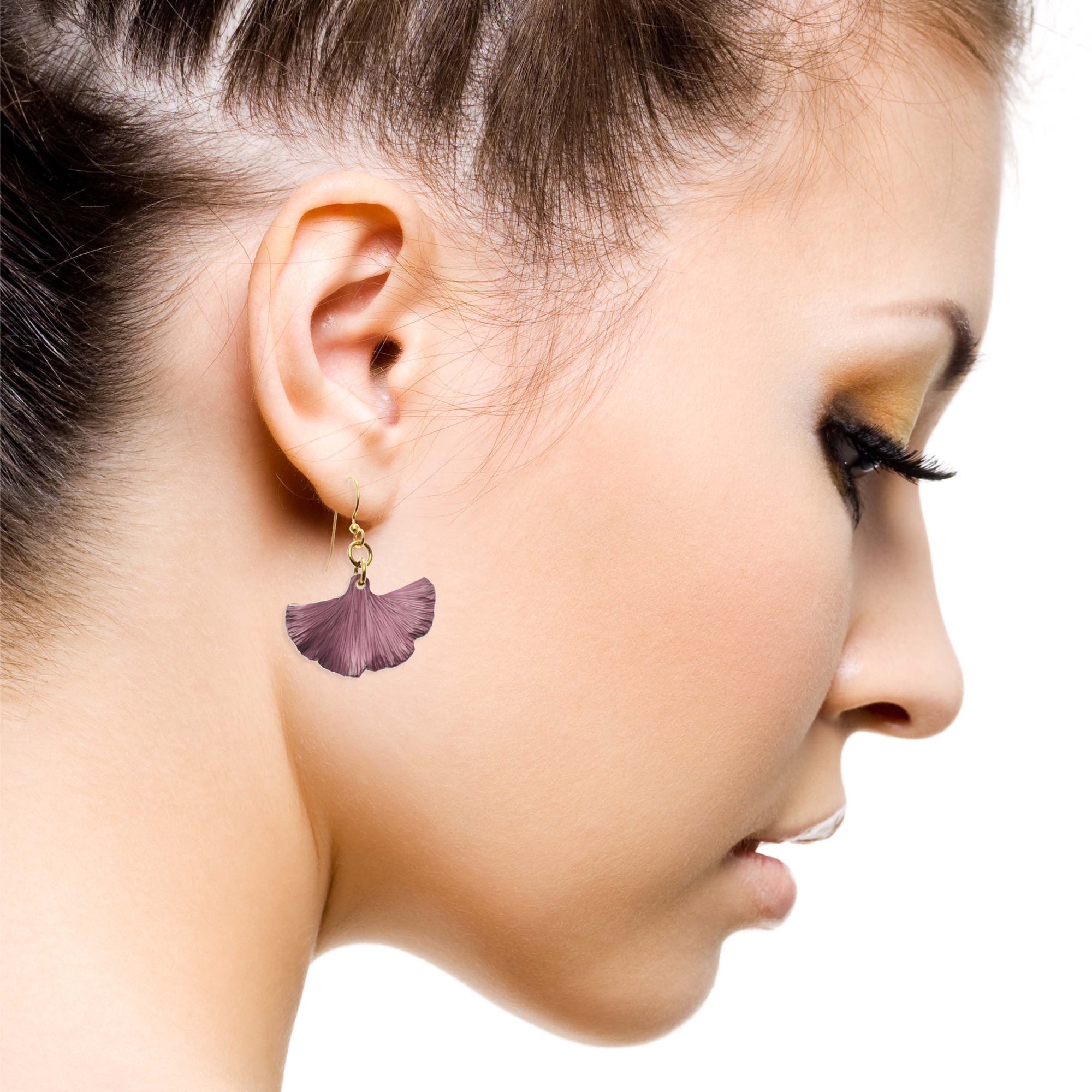 Earrings - Small Mauve Ginkgo Leaf Anodized Aluminum Purple Earrings