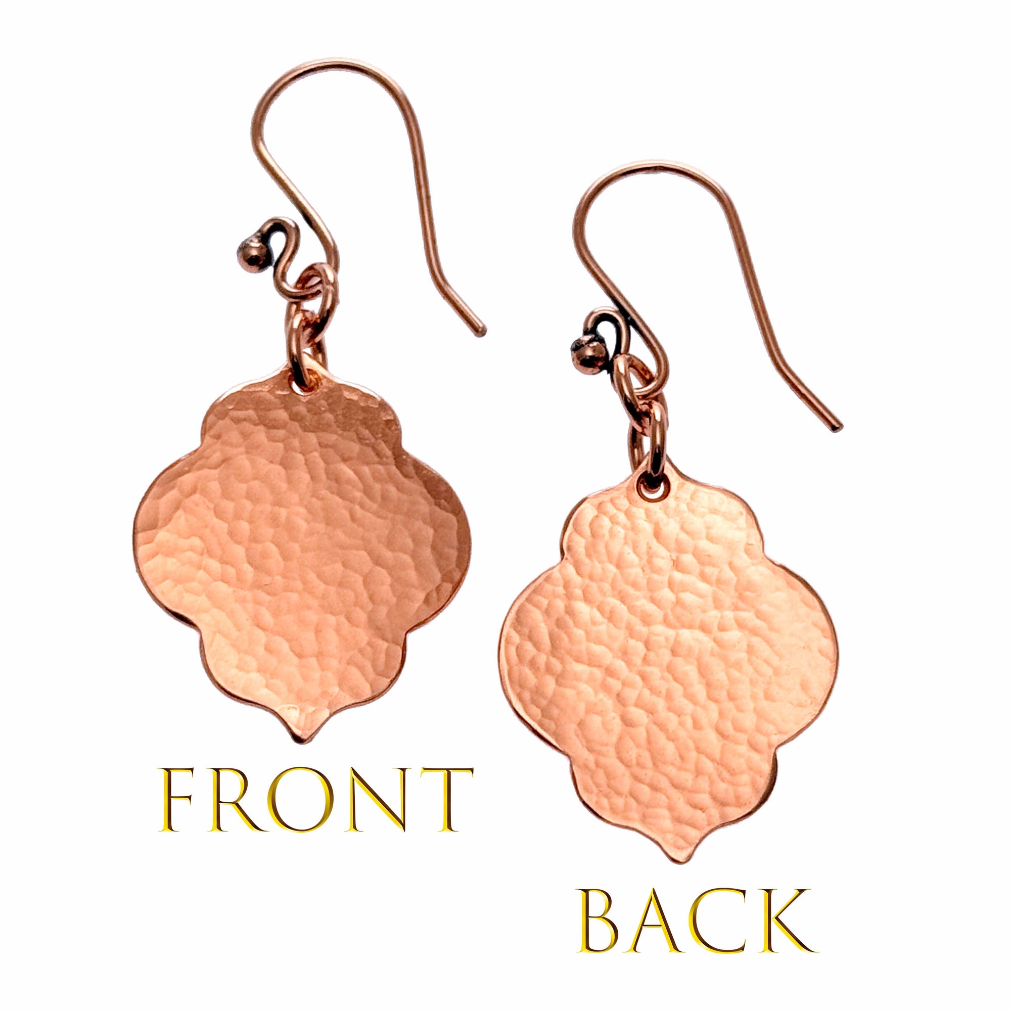 Small Hammered Copper Quatrefoil Dangle Earrings