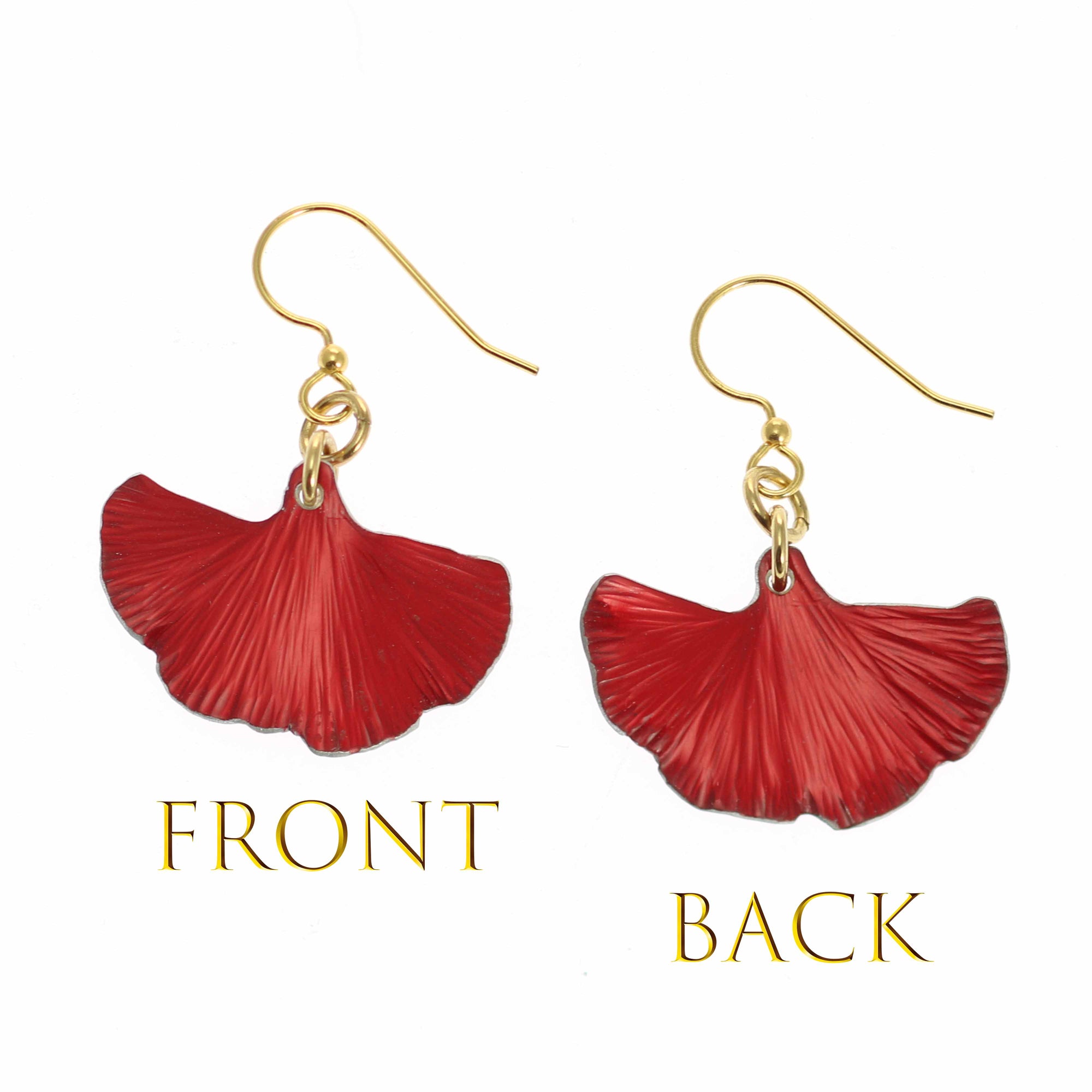 Small Red Ginkgo Leaf Anodized Aluminum Earrings