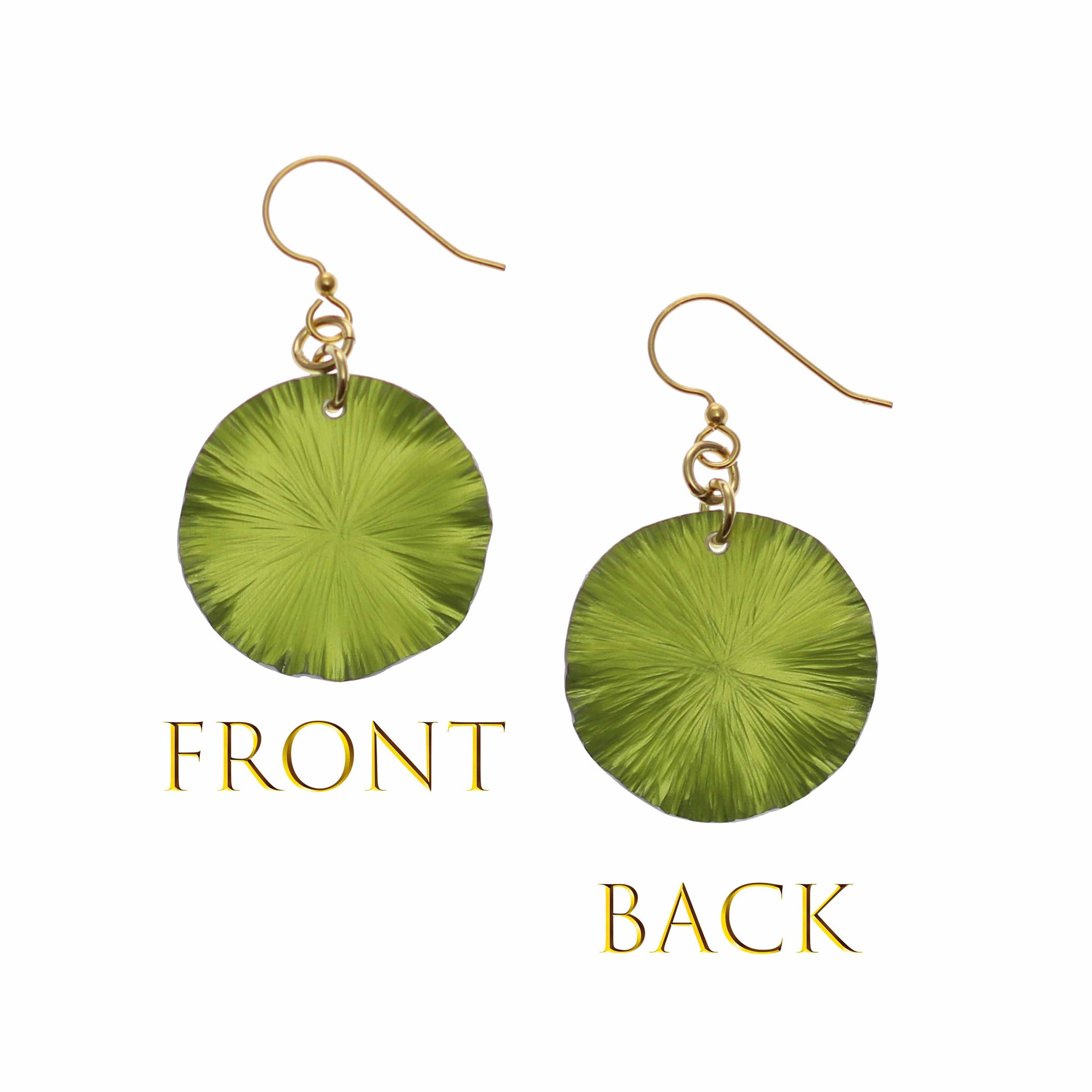 Small Sour Candy Apple Anodized Lily Pad Leaf Drop Earrings Front and Back Views