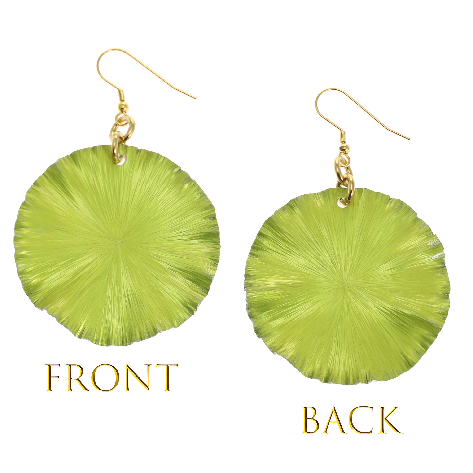 Sour Candy Apple Anodized Aluminum Large Lily Pad Earrings Front and Back Views