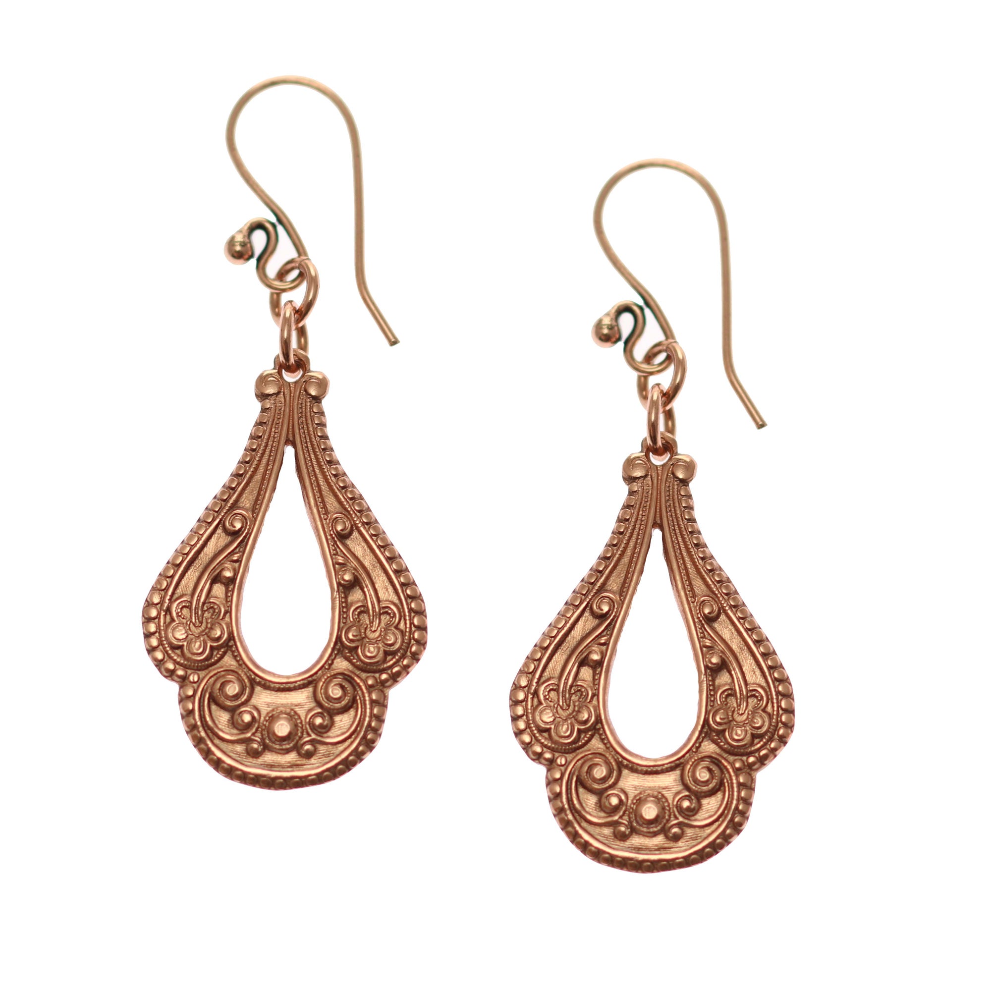 A Pair of Victorian Open Teardrop Earrings on a White Background