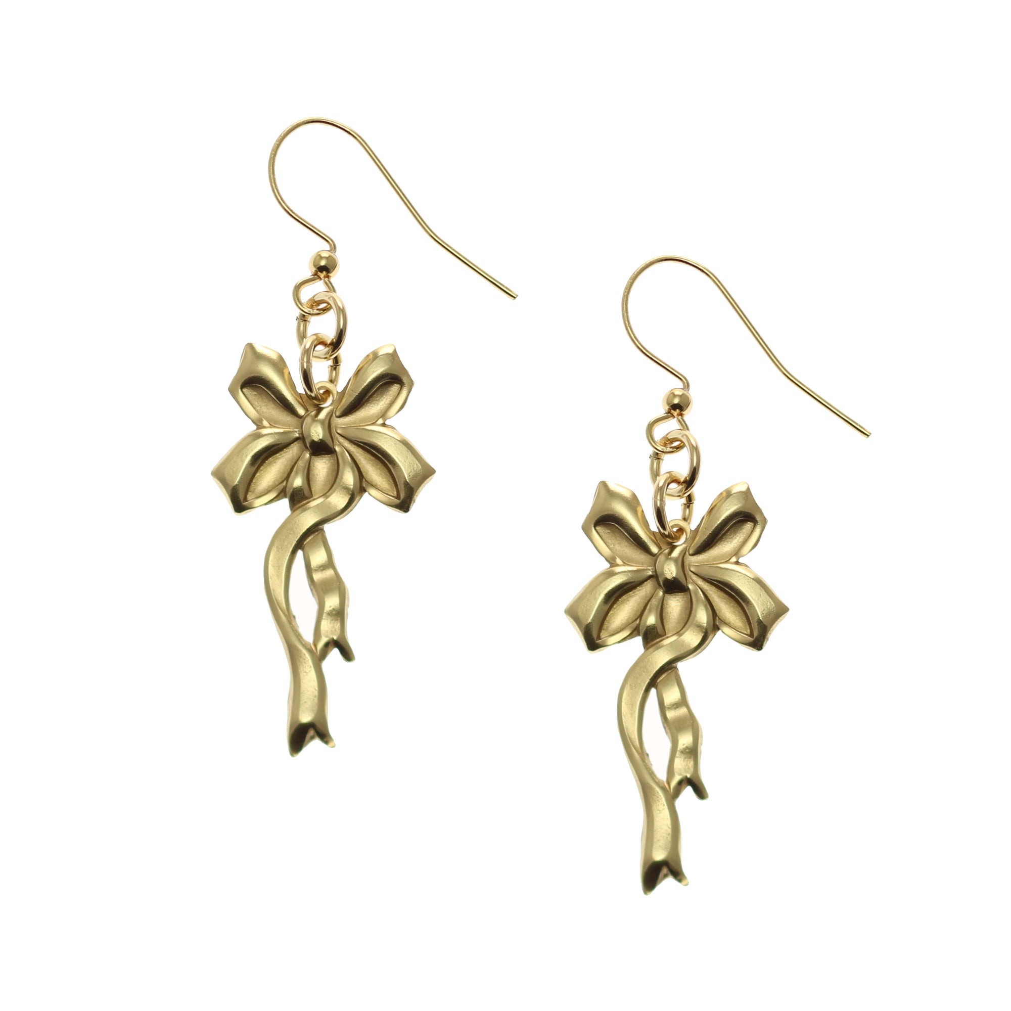 Yuletide Ribbon Nu Gold Brass Dangle Earrings Main View