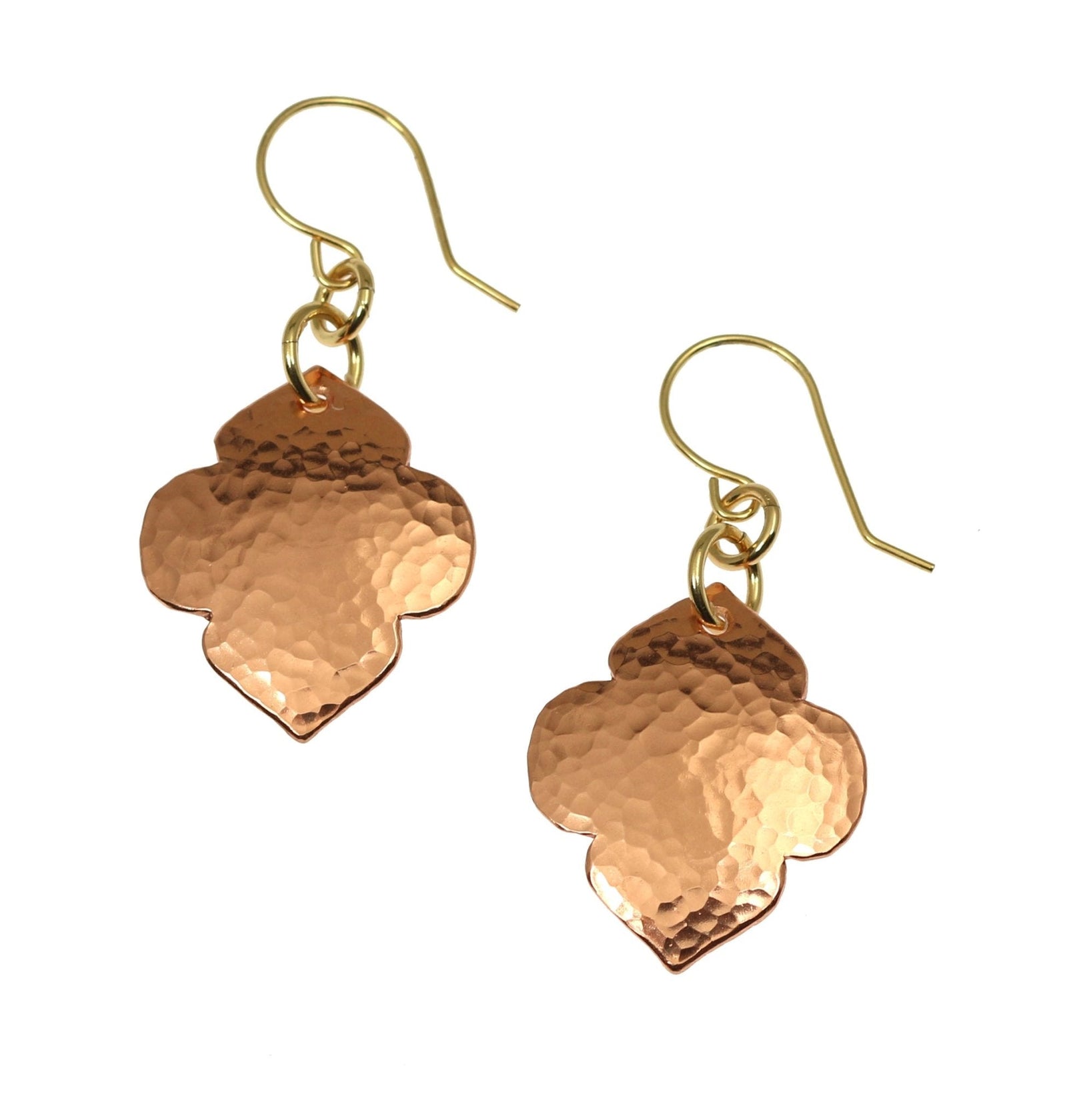 Hammered Copper Quatrefoil Dangle Earrings